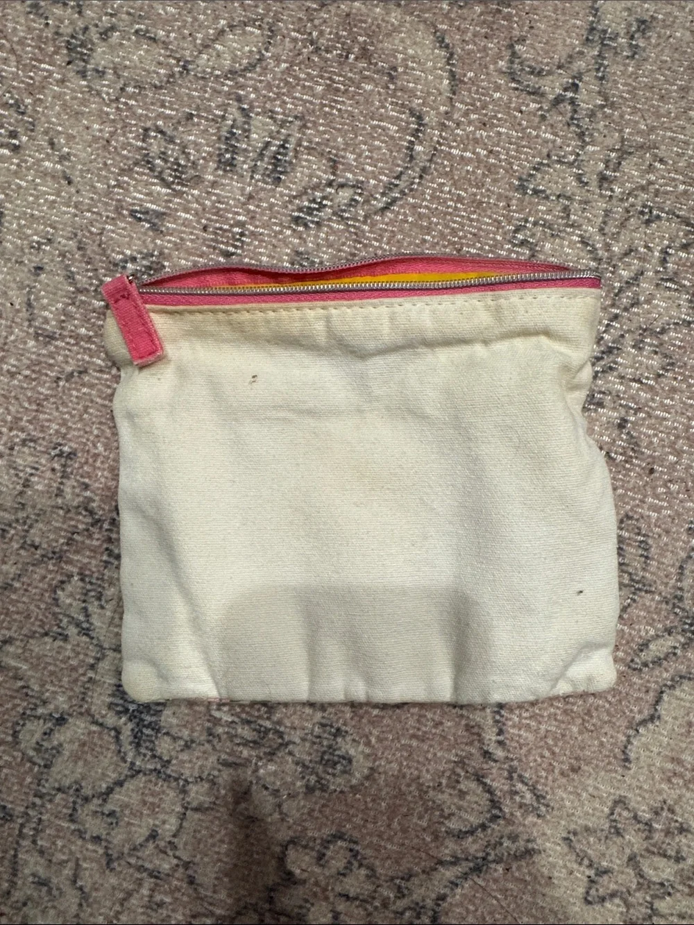 L'OCCITANE Cream Floral Cosmetic Pouch with Pink and Green Print
